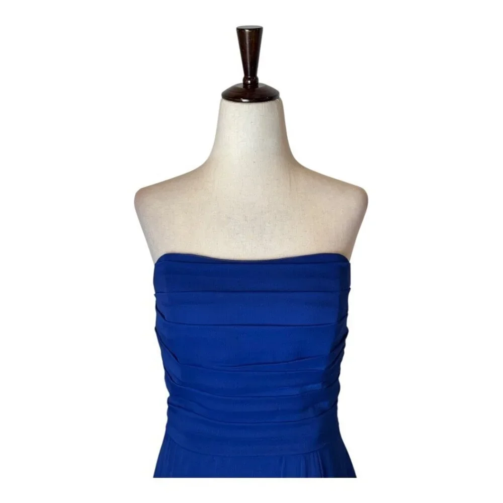 Lela Rose Dress‎ Women XS Royal Blue Crinkle Chiffon Strapless Bridesmaid Gown - Picture 3 of 8